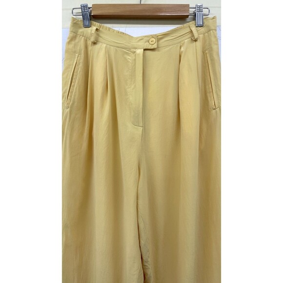 Spring Soft Butter Yellow Silk Pleated High Waisted Pants Womens Pants 26 x 29 - Picture 9 of 16